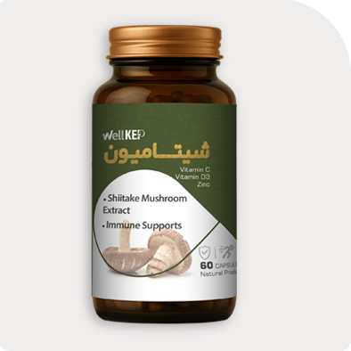 بطری مکمل شیتاکه همراه با ویتامین C، ویتامین D3 و زینک محصول WellKEP